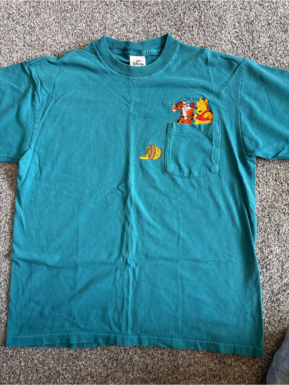 Vintage Disney Teal Winnie the Pooh & Tigger Pocket T-Shirt